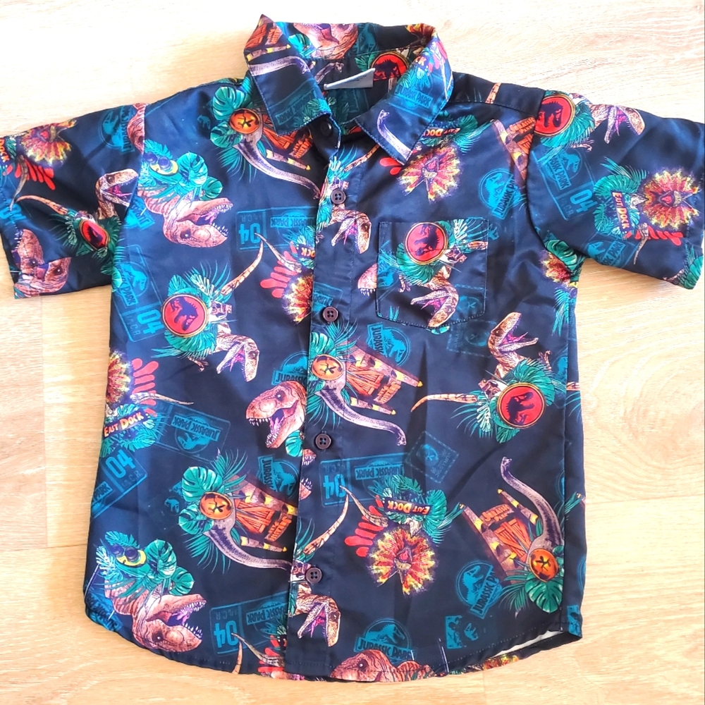 Universal Jurassic World Dinosaur Boys Button-Front Shirt Sz 6 - EUC